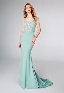 Tulle mermaid cocktail dress with bateau neckline (8338)
