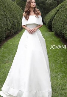 Off White Off the Shoulder Silk Wedding Gown S68287