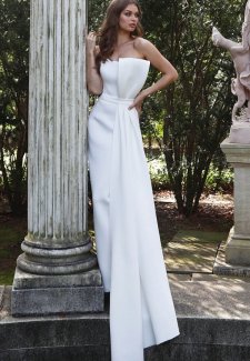 White Strapless Scuba Wedding Dress 1092