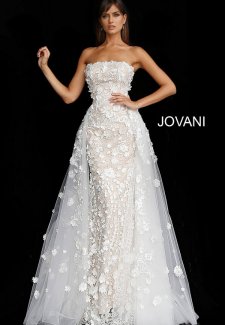 Off White Nude Floral Appliques Strapless Wedding Gown 55616