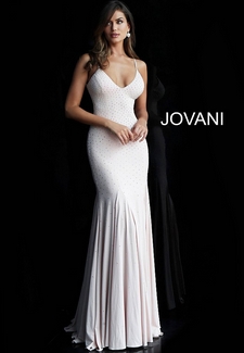White Backless Embellished Jersey Prom Dress 63563