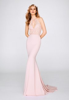 Mermaid cocktail dress with halter neckline and illusions (8340)