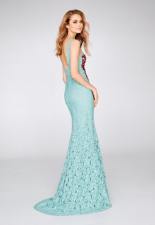 Lace mermaid cocktail dress with V-neck (8363)