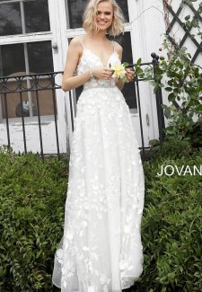 White Spaghetti Straps Floral Wedding Dress JB63363