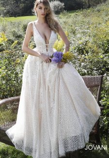 Ivory Nude Plunging Neckline Sleeveless Wedding Ballgown JB61340