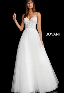 Off White Embellished Bodice A Line Wedding Dress JB68163