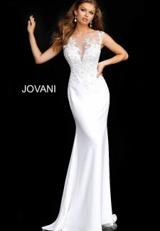 Off White Floral Embroidered Fitted Wedding Gown JB68166