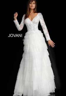 Off White Lace Long Sleeve Bodice Bridal Dress JB65932
