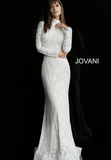 Off White Nude Long Sleeve Lace Bridal Dress 63209