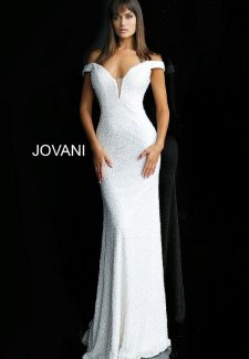 Off White Sequin Embellished Fitted Bridal Dress 61089